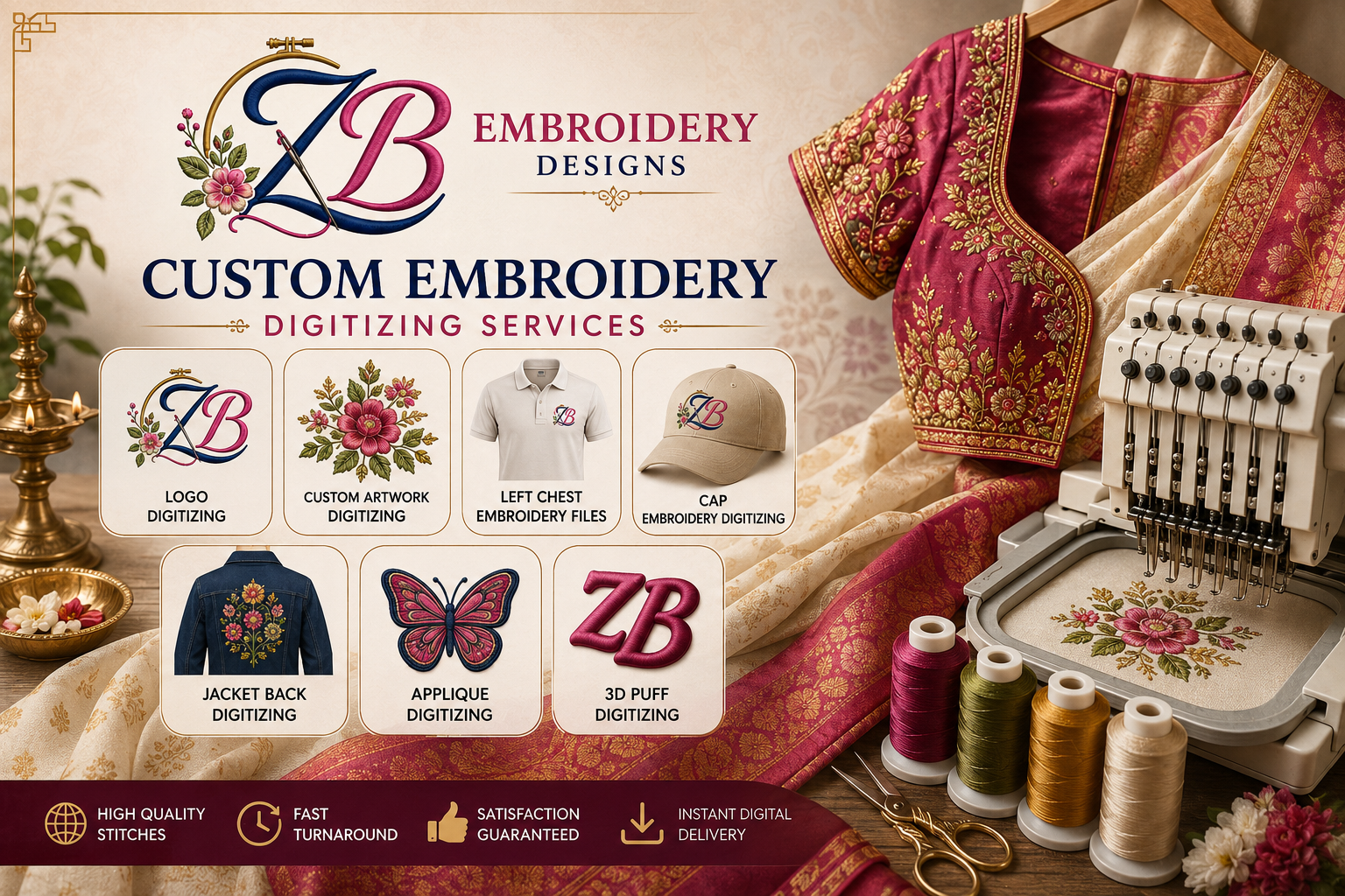 Custom embroidery digitizing service background